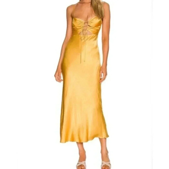 Shona Joy Felicity Lace Up Midi Dress in Turmeric Gold Size 8 US NWT - Picture 1 of 12